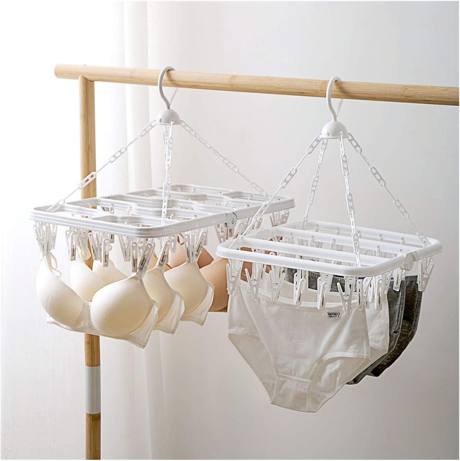 16/36/48 Clips Rotary Folding Multi-Clip Clothes Hanger Plastic Baby Socks Rack Household Windproof Underwear Drying Rack Folding Drying Rack (Color : 48 Clips) (16 Clips) image 5