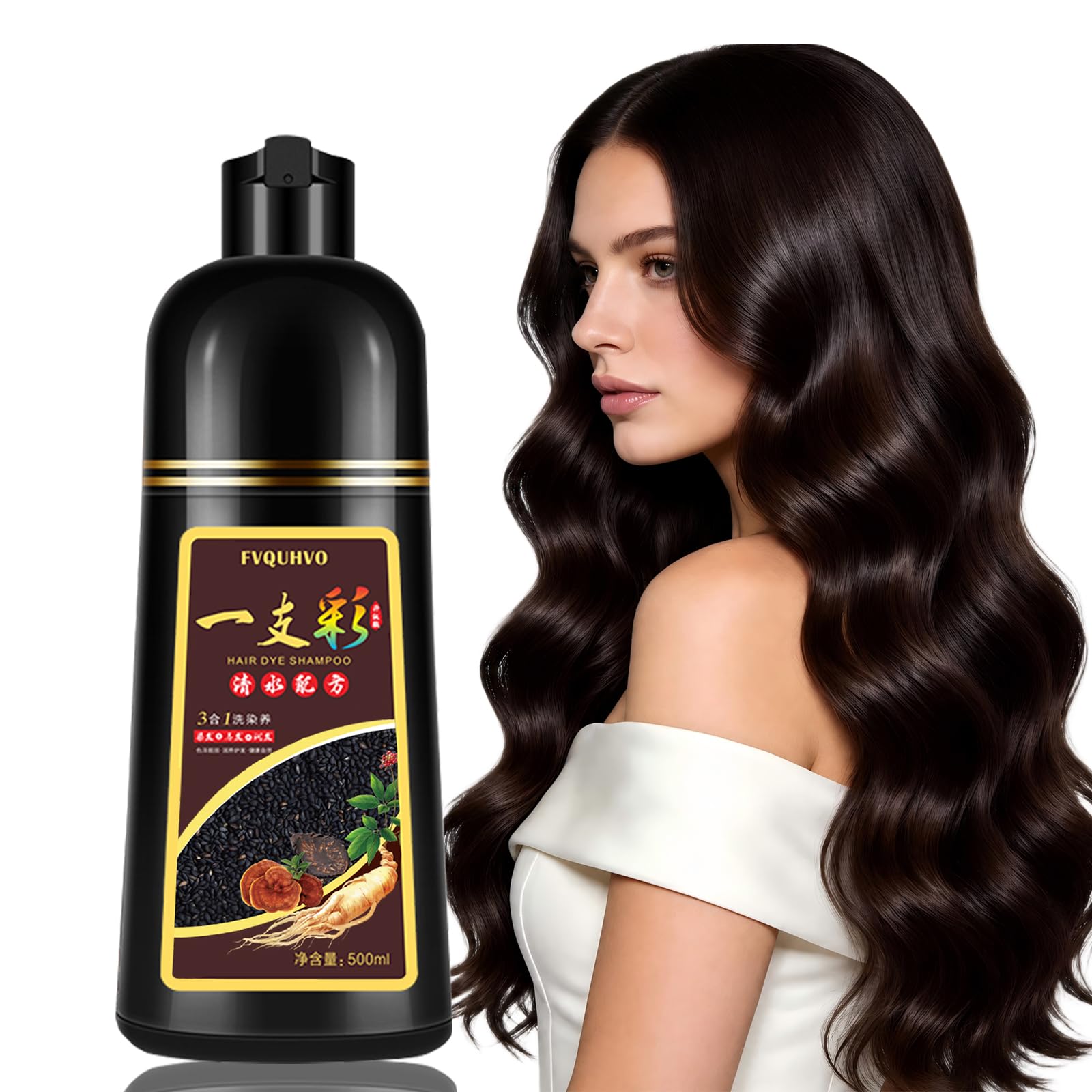 Fvquhvo 3-in-1 Herbal Hair Dye Shampoo, Instant Hair Color