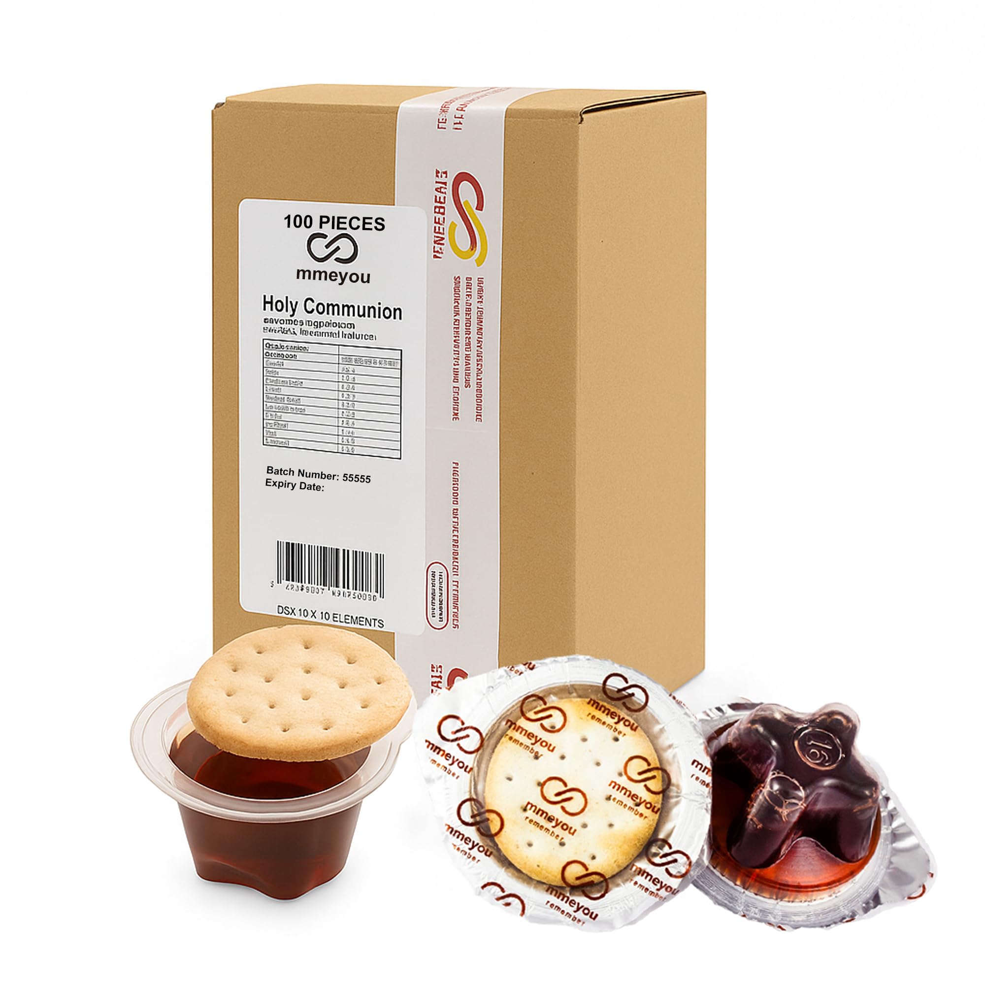 Mmeyou Paquets hostie de communion et gobelet de vin pré-rempli pour communion - Mmeyou pain azyme avec jus de raisins rouge - Kit de communion emballé tout-en-un. (Quantité 100)