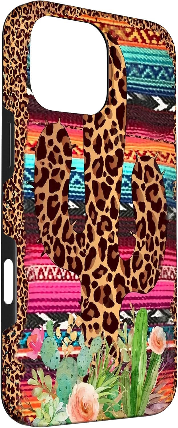 Leopard Serape Cactus Cow Rodeo Cowgirl Barrel Racing Girl Case for iPhone 16 Pro Max
