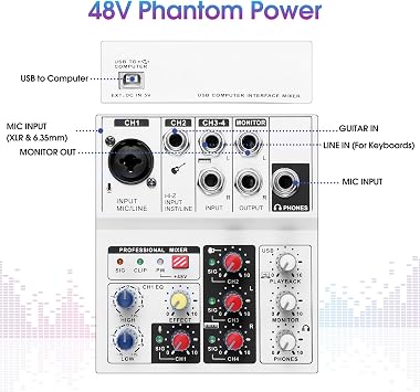 USB Audio Interface with Built-in Mixer & Vocal Effects 2-In/2-Out for Home Studio, Live Streaming, Podcasting +48V Phantom Power, Hi-Z, Real-Time Monitor for Singing, Karaoke, Guitar