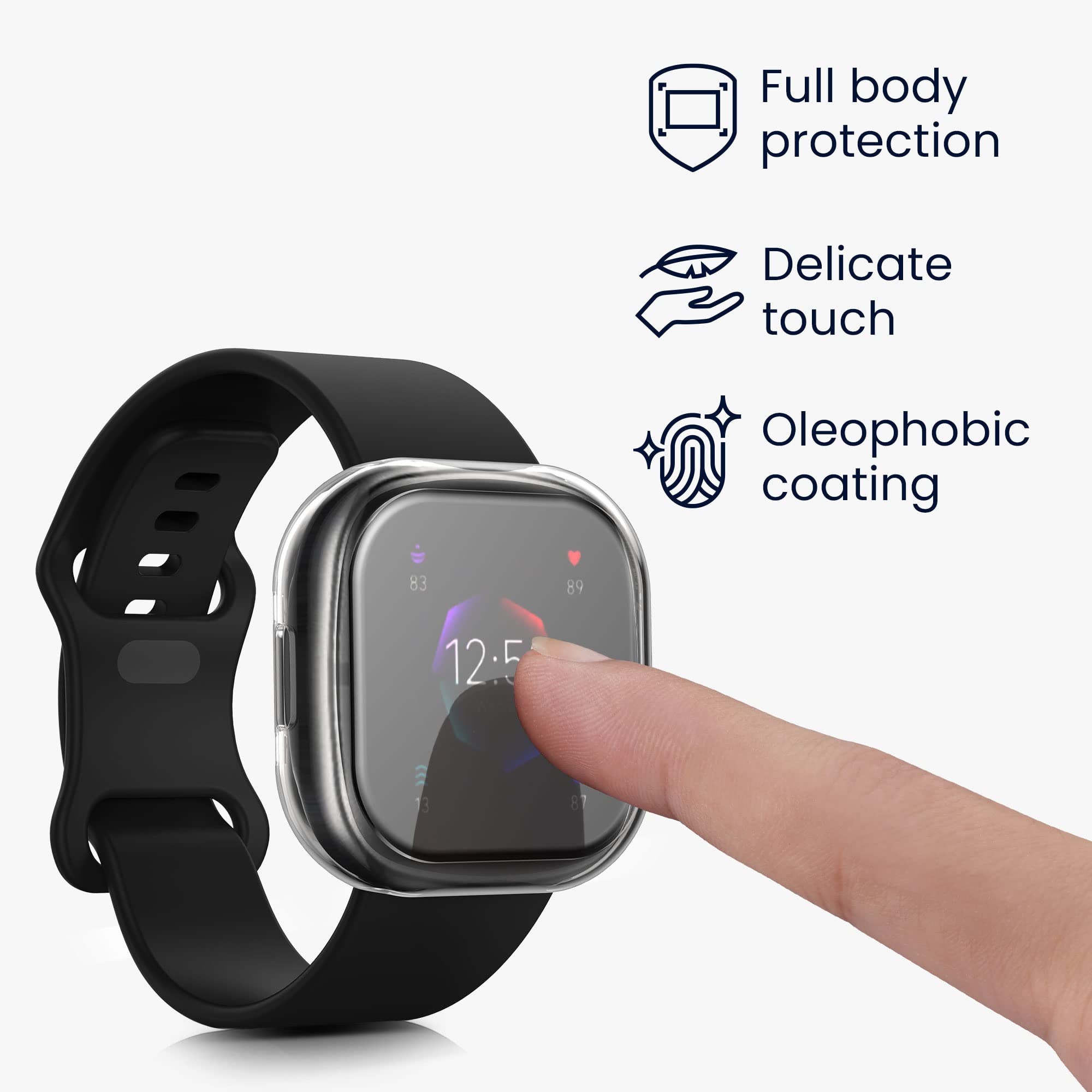 Kwmobile 2x Siliconen Hoesje Voor Fitbit Versa 4 / Sense 2 – Zwart/Zilver, Volledige Bescherming En Touchscreen Gebruik
