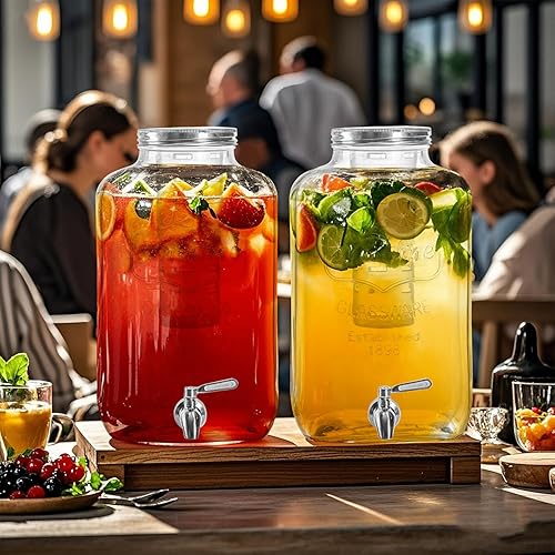 Miniatura 6 de Dispensador de bebidas de vidrio de 2 galones con espita de acero inoxidable, 1 paquete de dispensador de bebidas de vidrio, dispensadores de