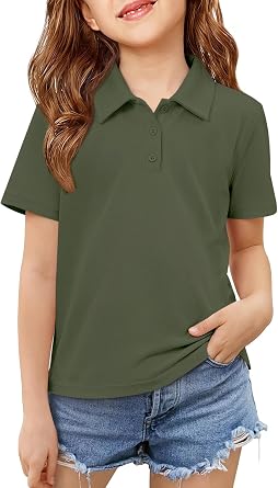 Girls Collared School Uniform Polo Shirts Kid Short Sleeve Pique Polo Shirt