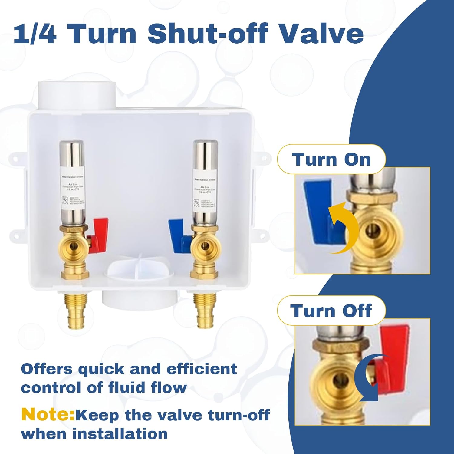 1-Pack GUOFIS Washing Machine Outlet Box,1/2 Inch PEX-A Expansion Inlet x 3/4 Inch MHT Outlet, Laundry Washer Box with Stainless Steel Water Hammer Arrestor (Center Drain)