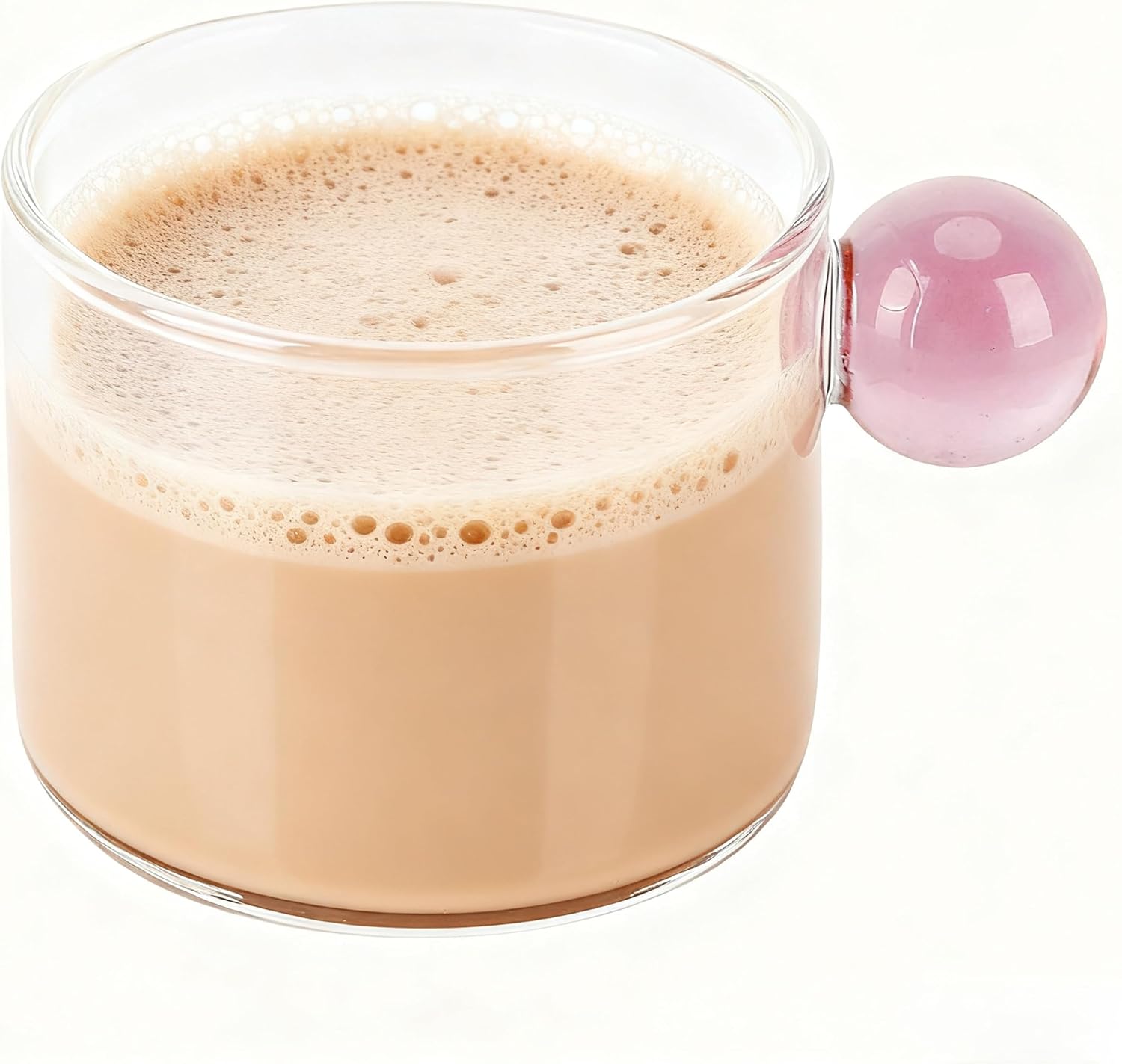120ml Glass Espresso Cups,Drinking Glasses Mugs,Teacup Glass Mug Transparent Heat Resistant Coffee Cup with Ball Handle for Whiskey Tea Water Gift(Pink handle)