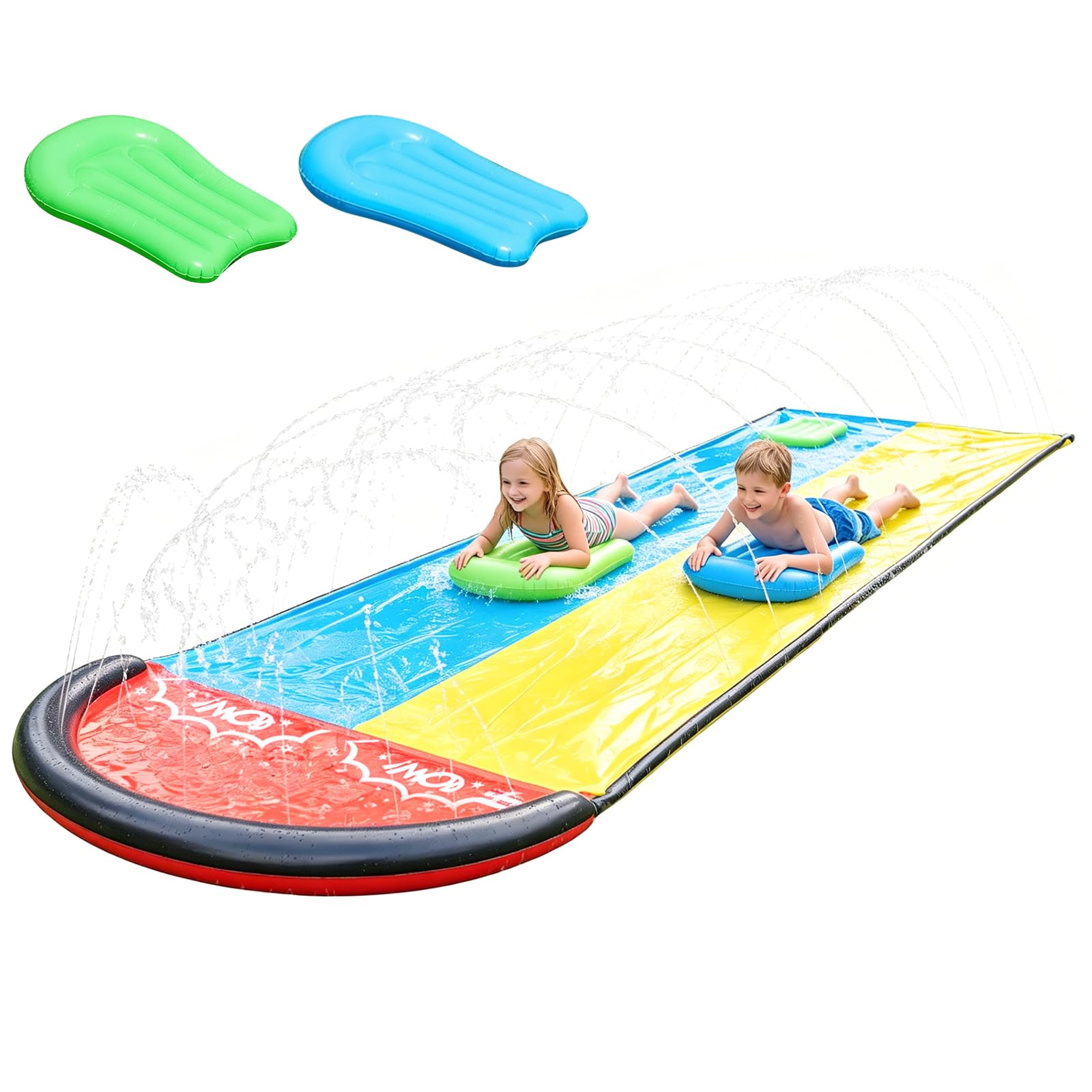 Scivolo d'acqua gonfiabile da 4,8 m, con tavola da surf, scivolo d'acqua da giardino per bambini, per esterni, scivolo d'acqua gonfiabile, l'irrigatore integrato copre l'intero scivolo (2P)