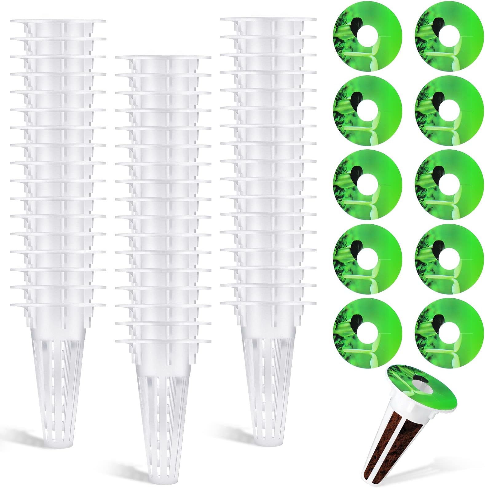 100 Pcs Hydroponic Growing Kit Include 50 Pcs Plant Replacement Basket Containers and 50 Pcs Seed Pot Label Compatible with Hydroponic Growing System(0.5 Inch,White)