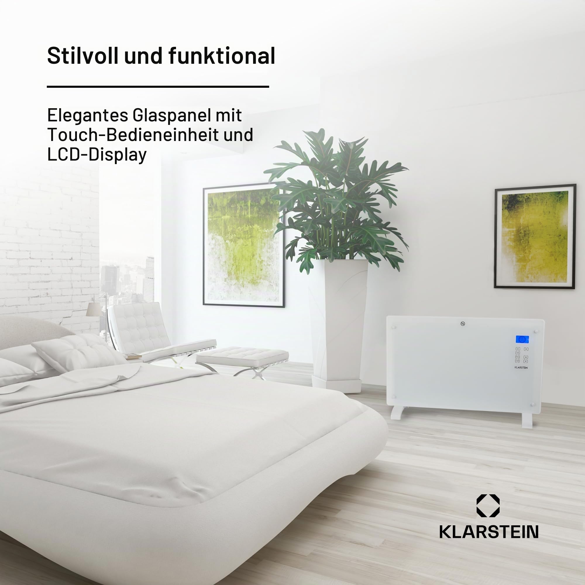Klarstein Elektroheizung, Konvektor-Heizung mit Bodenrollen, Mobile Elektroheizung Energiesparend, Leise Heizung Elektrisch, Standgerät Heizkörper Elektrisch mit Thermostat & App-Steuerung, 2000 W