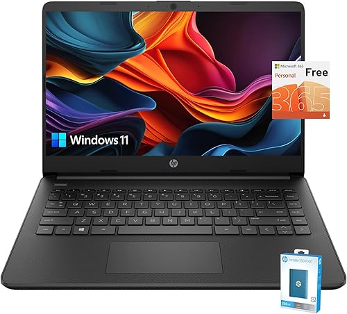 HP Laptop Stream HD de 14 pulgadas, procesador Intel Celeron, memoria de 16 GB, almacenamiento eMMC de 64 GB, carga rápida, HDMI, batería de hasta