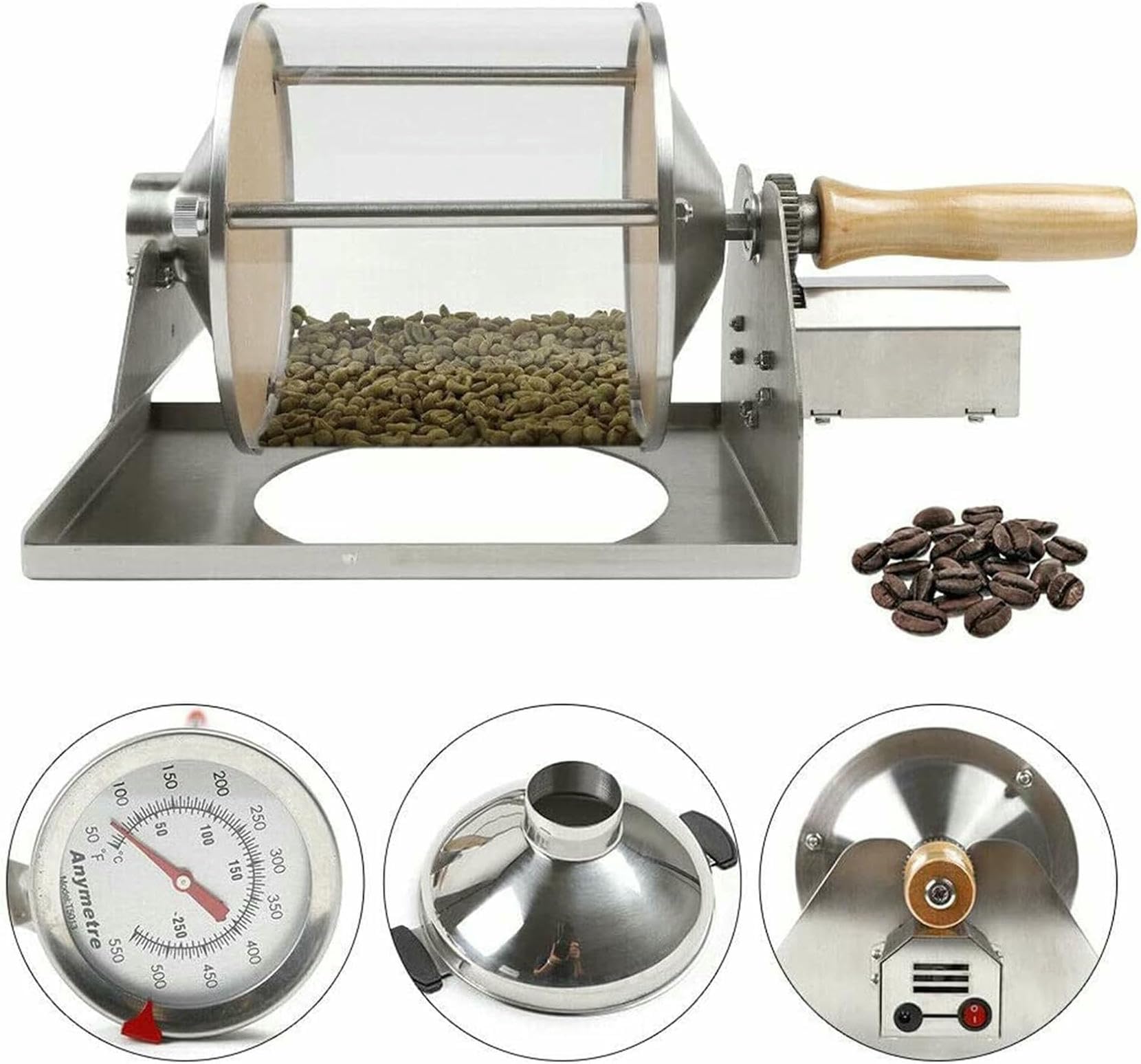 Tostadore Per Caffè A Tamburo Di Grande Capacità, Timer, Tostadore Per Fagioli Di Caffè A Tamburo In Acciaio Inossidabile, Anche Riscaldamento Per La Tostatura Del Caffè, Fagioli Verdi, Arachidi