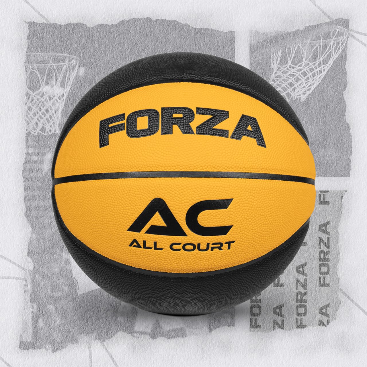 FORZA All Court Basketballs | Durable PVC Leather Basketballs with Traditional Pebbled Finish - Superior Grip and Consistent Bounce for Indoor & Outdoor Play (Pack of 1, Yellow & Black, Size 5)