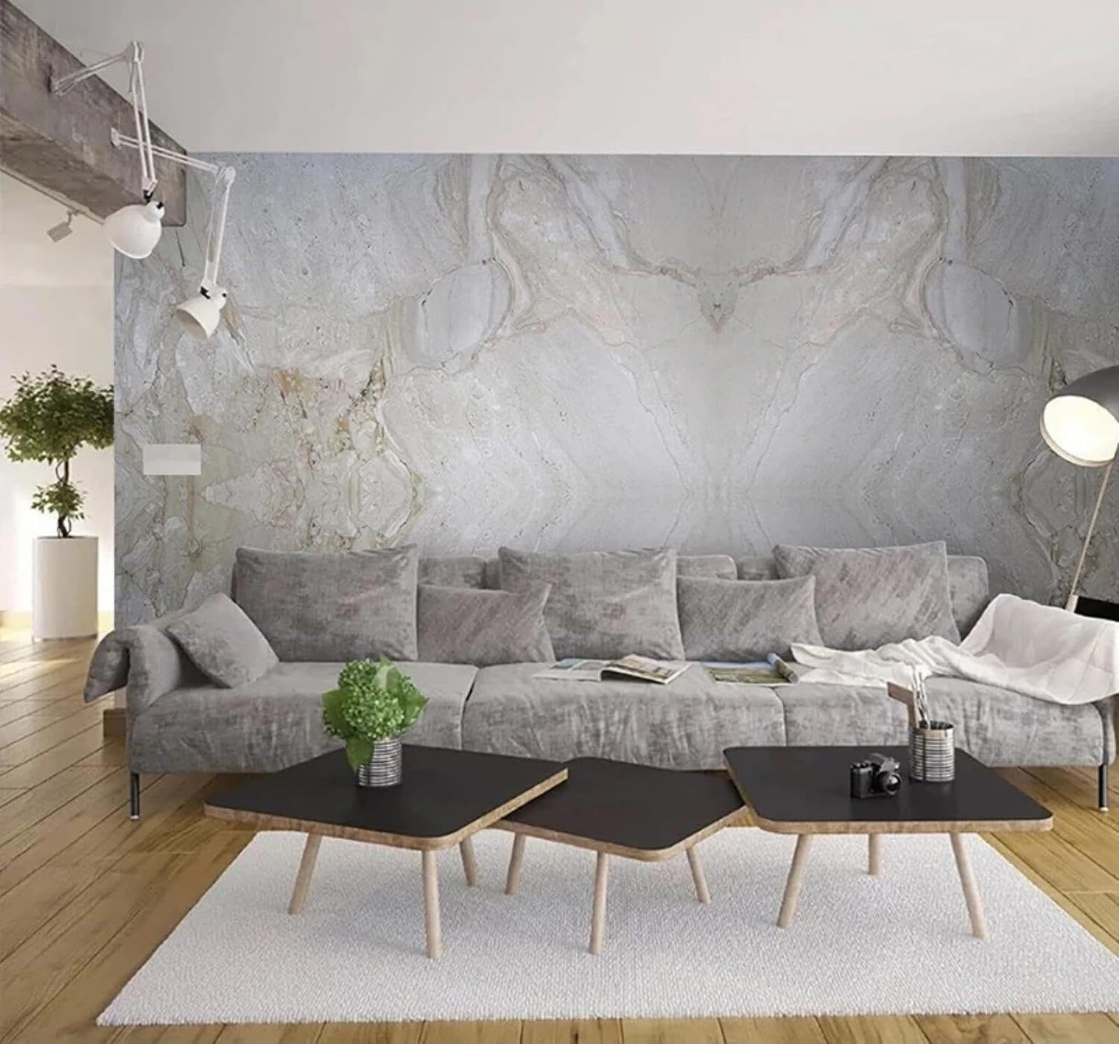 Tzxztt Abstract Grey Pattern Marble Effect Design Modern 3D Wallpaper Premium Textured Silk Neutral Tones Material Ideal for Living Room Bedroom-250cm×170cm