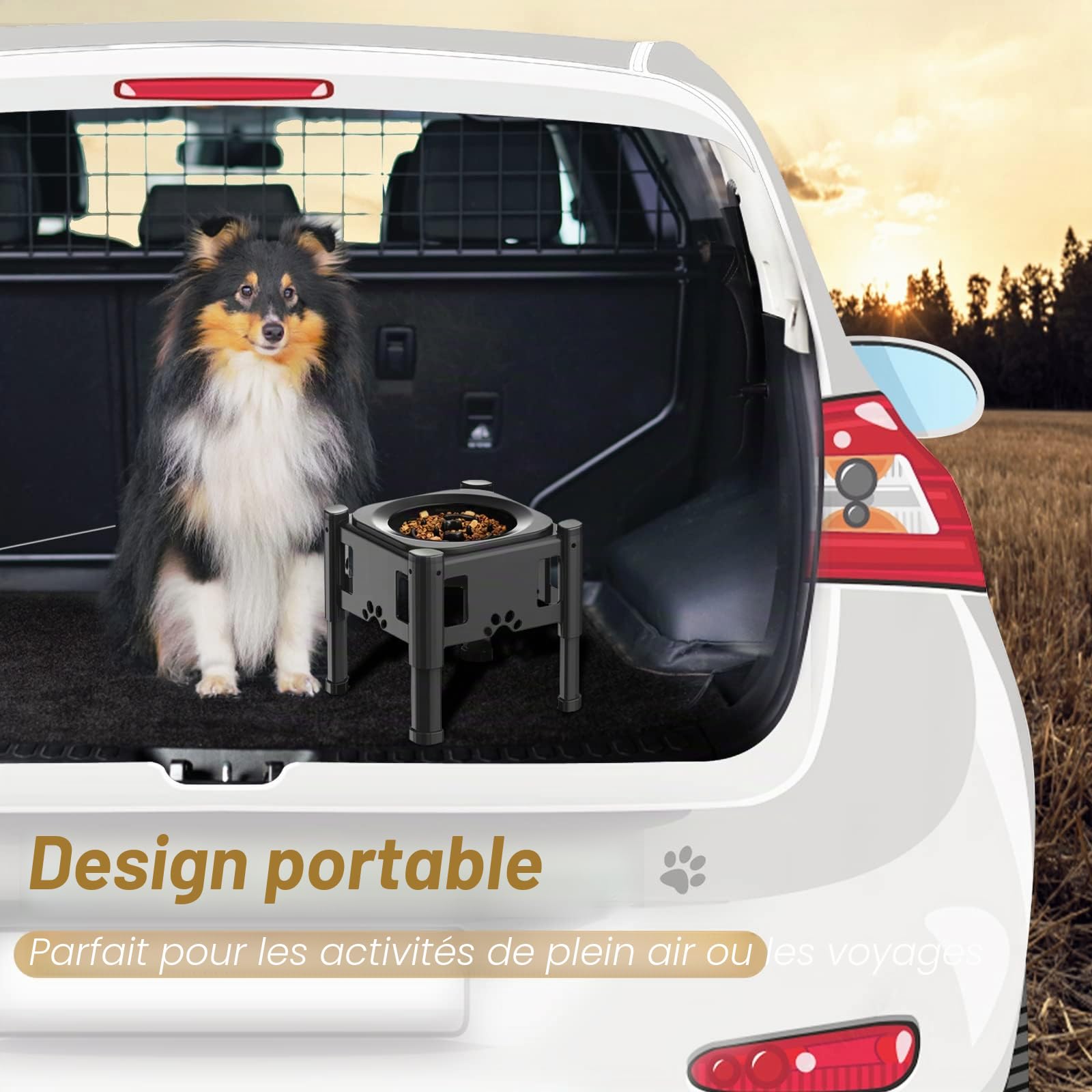 Lewondr Gamelle surélevée pour Chien - Gamelle surélevée en Acier Inoxydable - 3 hauteurs réglables - pour Chiens de Petite et Grande Taille - Antidérapante - Amovible - Passe au Lave-Vaisselle
