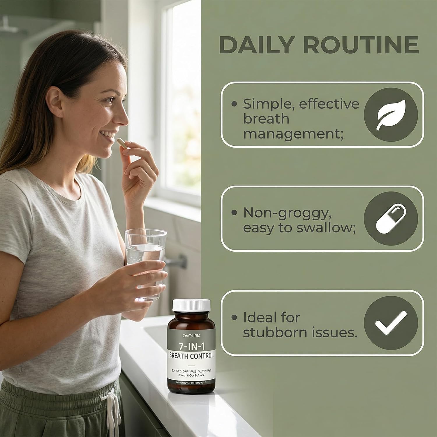 Ovouria Breath and Gut Balance, 7-in-1 Advanced Breath Restoration Formula for Oral & Digestive Balance, Helps Manage Bad Breath Naturally, Vegan & Non-GMO, 60 Capsules