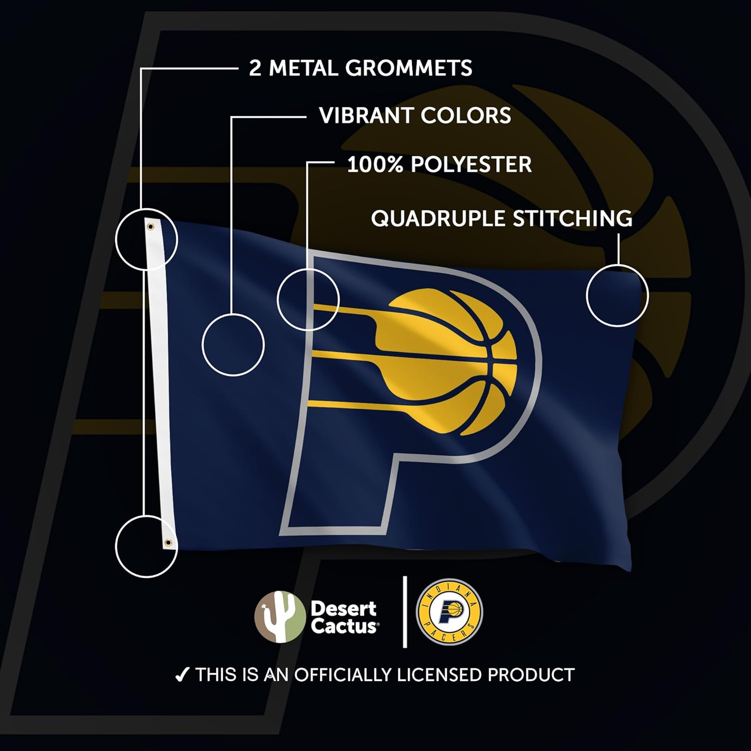 Desert Cactus Indiana Pacers Flag NBA 100% Polyester Indoor Outdoor 3x5 feet National Basketball Association Team Flags (Flag #1) - Image 4