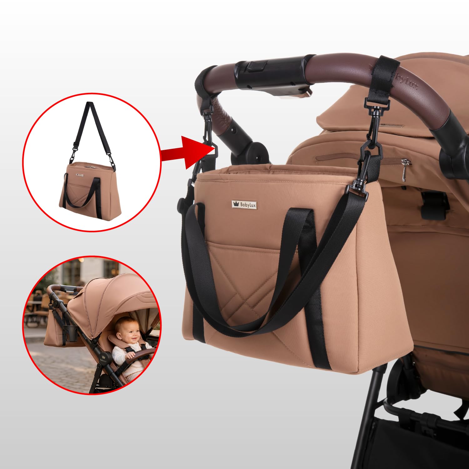 Babylux Poussette de Voyage ROLLE avec Fonction Allongée, Couleur: Latte | Poussette, Petite Et Légère, Poignée Télescopique, Pliage Compact, Sac À Langer, Sac De Voyage Et Autres Accessoires