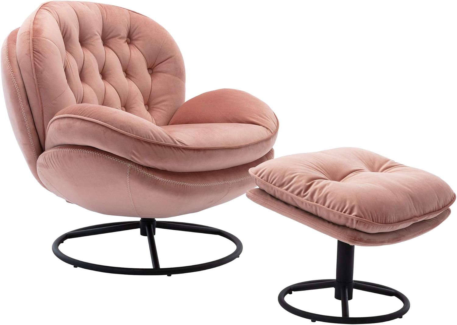 Accent Chair TV Chair Living Room Chair Beige Sofa with Ottoman (Pink)