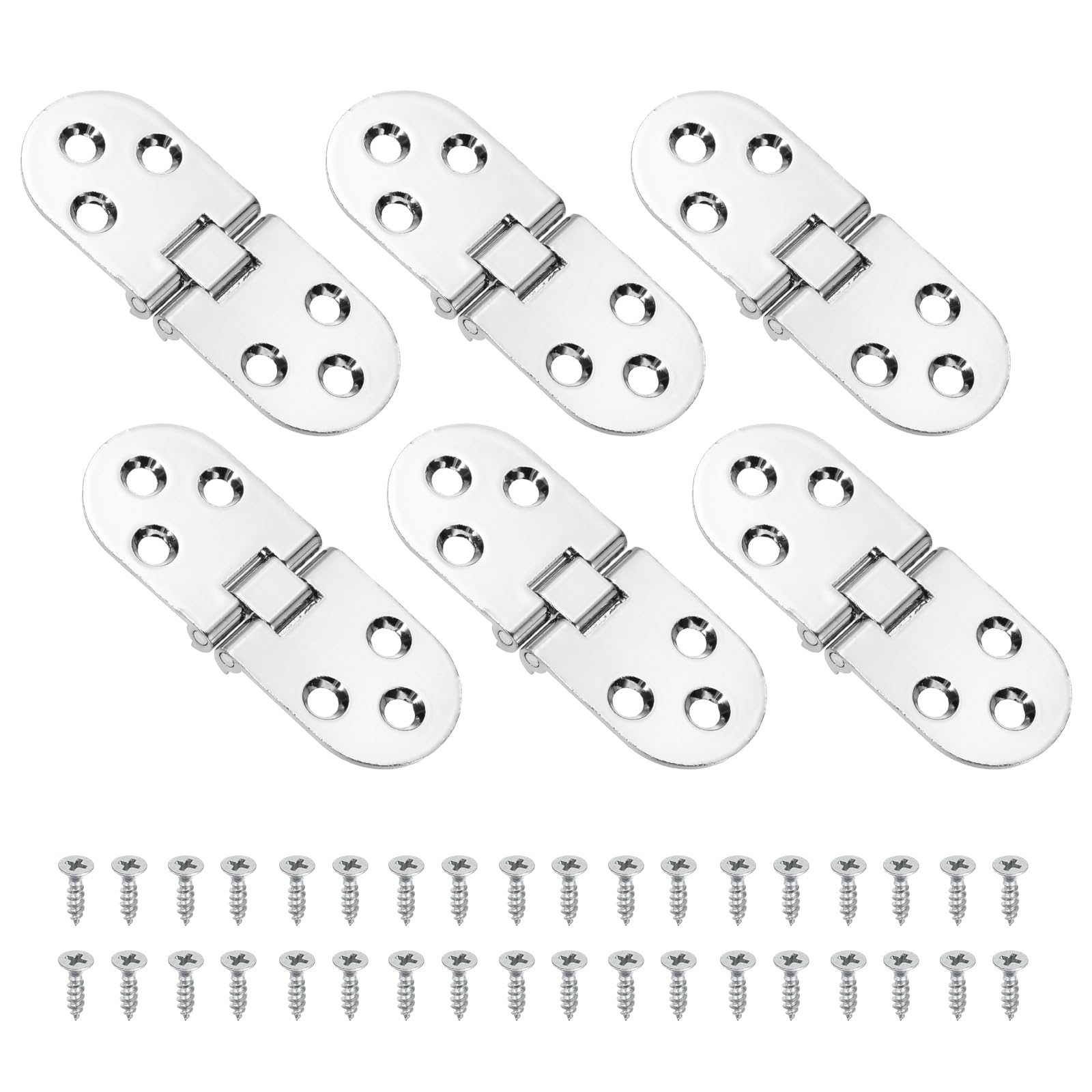sourcing map 6Pcs Hidden Folding Table Hinges, 3.11" x 1.18" Zinc Alloy Flat Hinge, 180 Degree Furniture Hinges for Wood Table Kitchen Cabinet Door, Silver