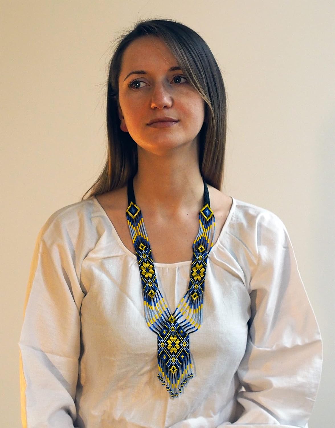 Black & Yellow Ukraine Gerdan, Ukrainian Native Necklace, Boho Bead Necklace, Bead Loom Necklace, Loom Bead Necklace, Ukrainian Ethnic Beaded Jewelry, Ukraine Bead Necklace with Flowers