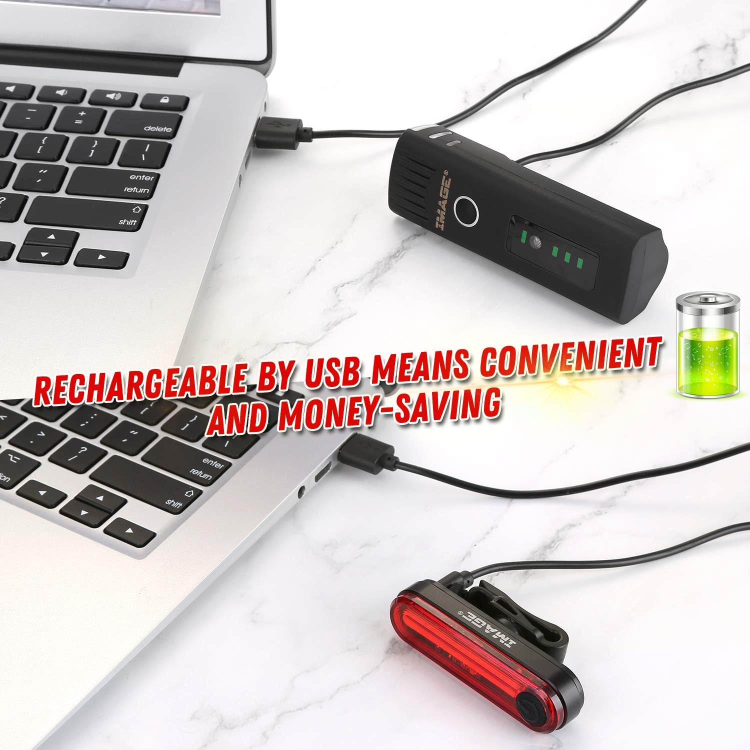 Bike Light Set,USB Re-Chargeable Bicycle Light Set with Super Bright Headlights and Free Rear Lights Waterproof LED Bicycle Light Taillight Safety Lights for Cycling Camping(2 USB cables Included)