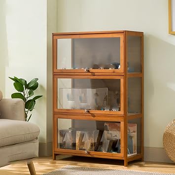 1-2-3-4-5-Tier Storage Shelves with Flip Door,Curio Display Cabinet with Acrylic,Figures and Collection Case,for Bedroom/Living Room and Study106cm/41.7in,60cm/23.6in