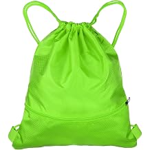 sourcing map Drawstring Backpack Bag 16.5" x 19.3" Oxford Cloth Bulk Cinch Sack Unisex Waterproof Draw String Back Sack with Zipper Pockets for Sports Gym Travel Swimming Beach, Green