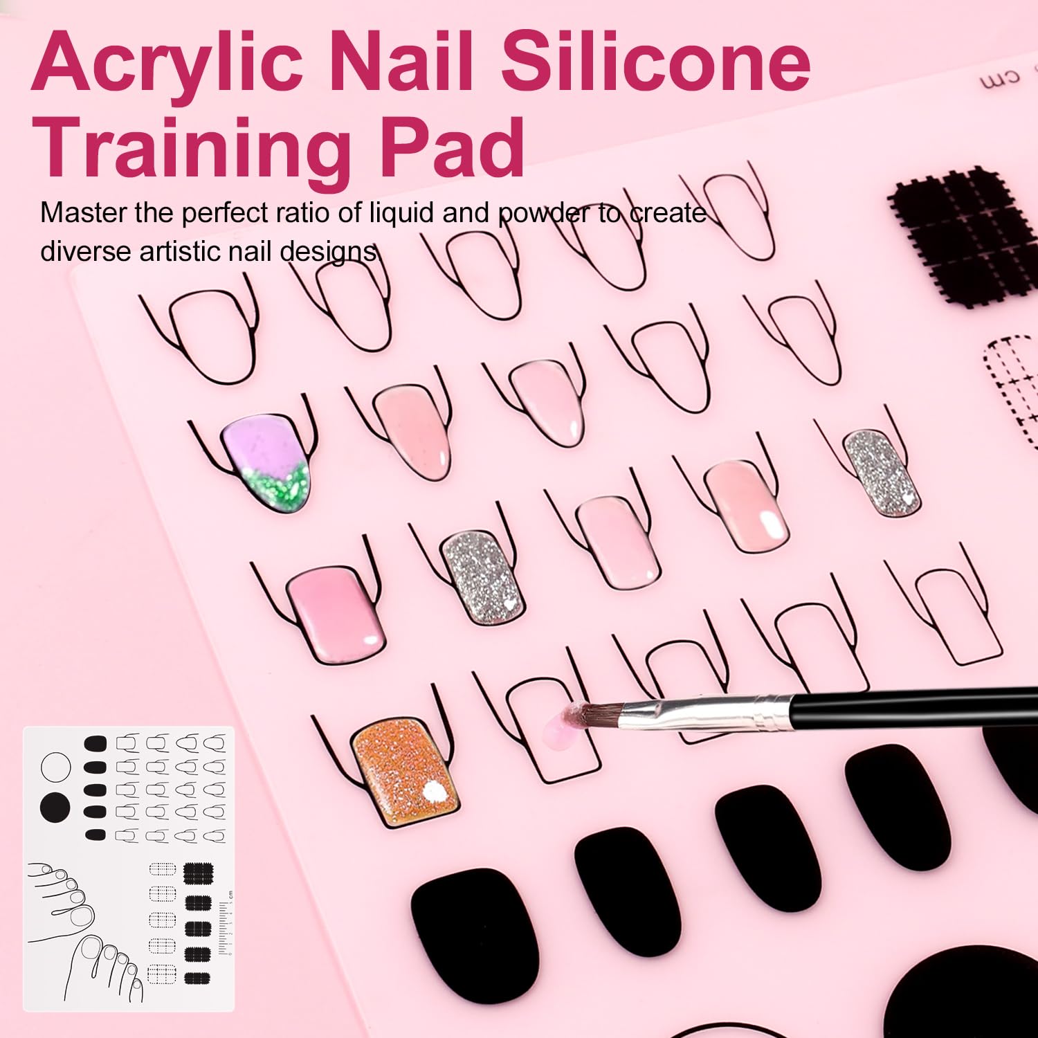 Practice Hand for Acrylic Nails, Acrylic Nail Training Mat , Manicure Trainng Hand Nail Kit for Beginners,Movable Nail Maniquin Hand with 50PCS Nail Tips,Acrylic powder, Brush and Clipper (White)