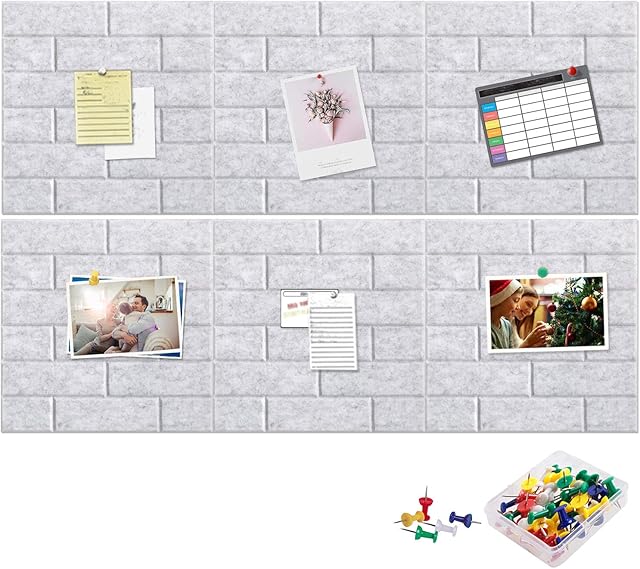 Yoillione Pin Board Felt Board Tiles Self Adhesive Notice Board for Home Decor and Office, Square Grey Bulletin Board Sticky DIY Memo Boards, Soundproof Acoustic Panels for Noise Reduction