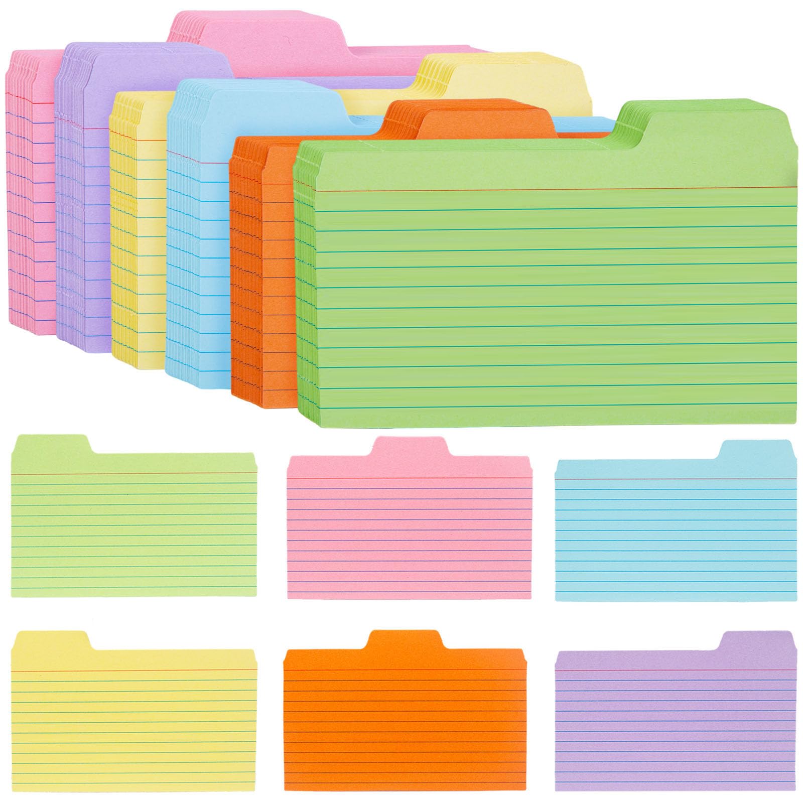 Fichas Coloridas 100 Unidades 7.6x12.7cm | 4 Cores Com Linhas | Para Estudo E Organização