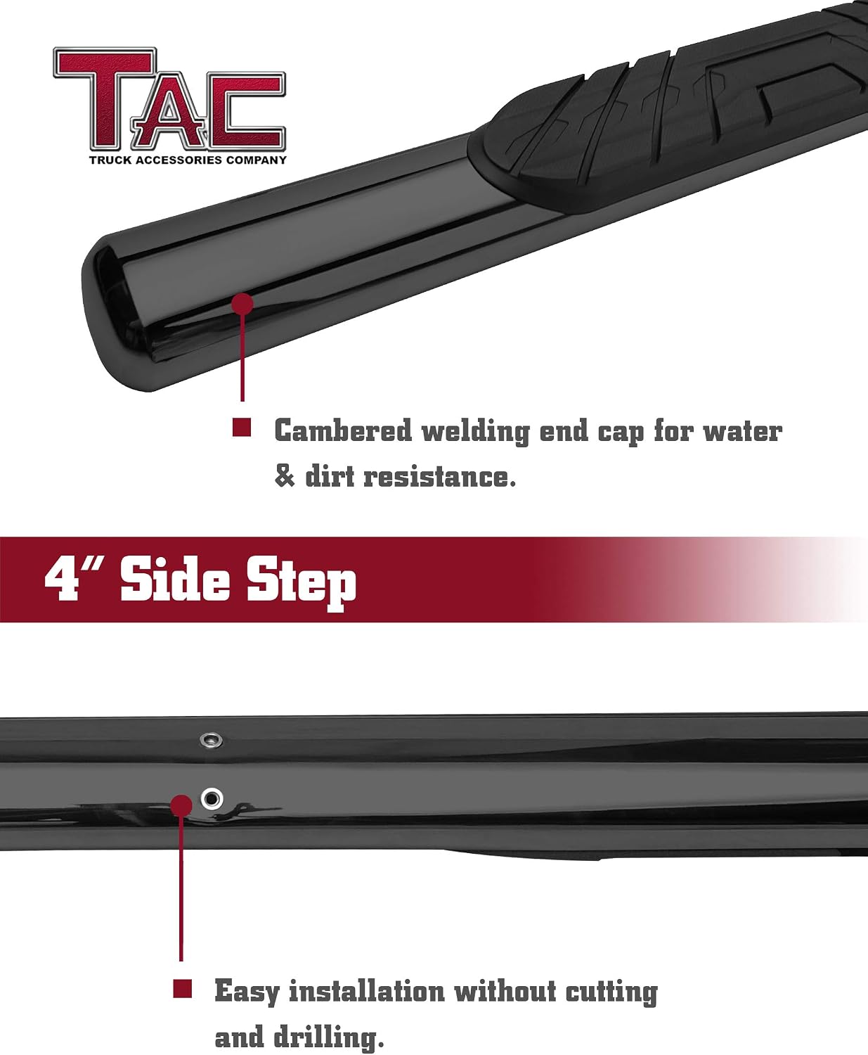TAC Side Steps Compatible with 2009-2018 RAM 1500 Crew Cab | 2019-2023 RAM 1500 Classic | 2010-2023 RAM 2500/3500/4500/5500 Crew Cab Truck Pickup 4" Oval Black Side Bars Nerf Bars Running Boards 2Pcs