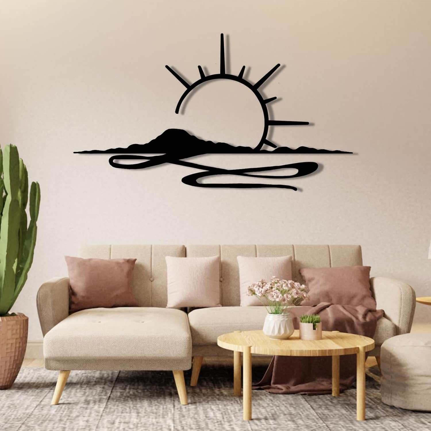 Amazon.com: Yumcake Metal Wall Art Sunrise, Sunset, Minimalist Line Art ...