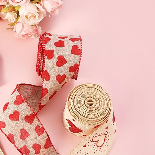 Miniatura 3 de Cinta para el día de San Valentín con alambre, cintas de tela de corazón de amor rojo, envoltura de regalos, manualidades, corona, lazo, boda,