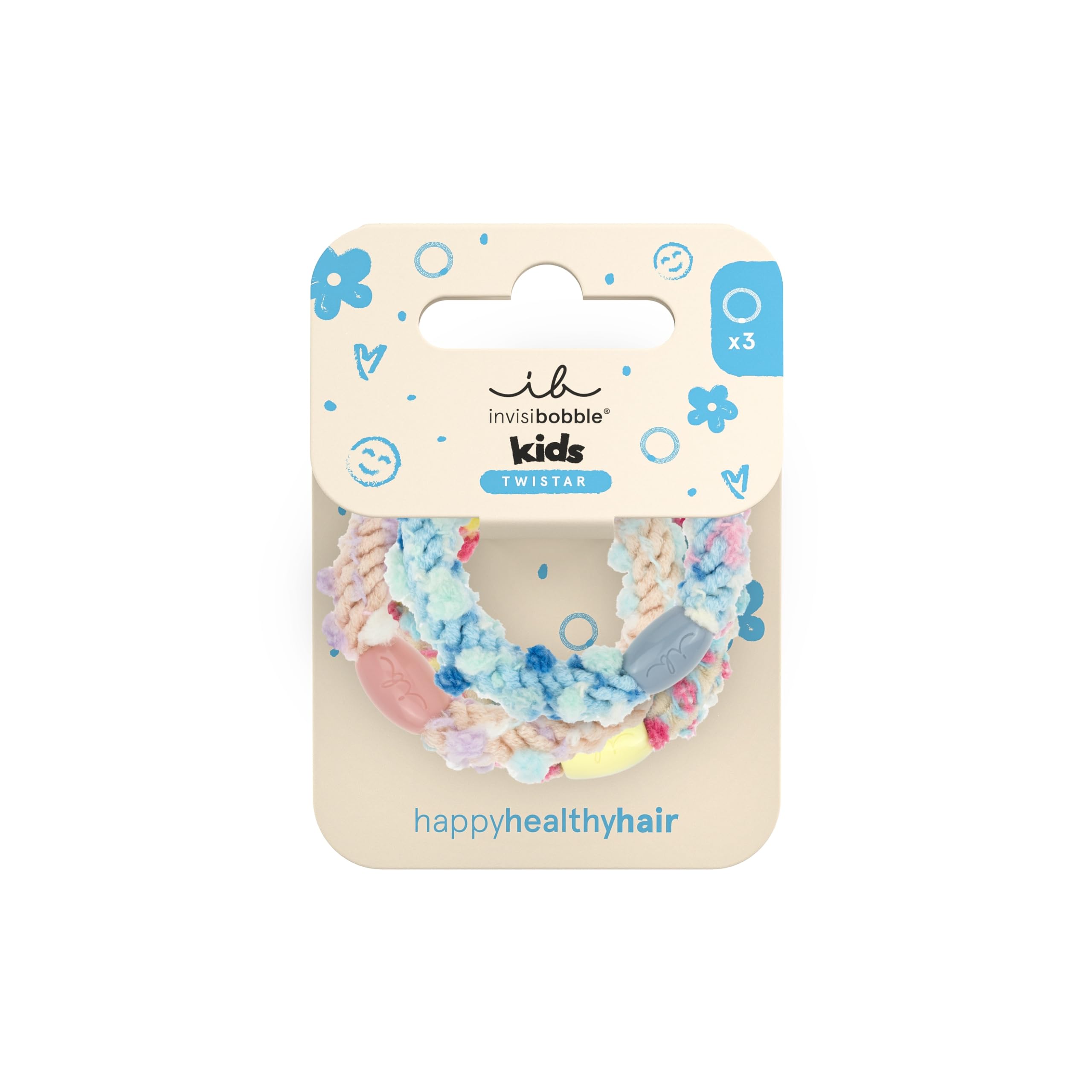 invisibobble TWISTAR Kids Pom Pom Tie (3 Stück) – Bunte Haargummis mit Pom-Poms für Kinder – Elastisch, verspielt & sanft – Haargummi geflochten für Mädchen & Jungen – Ideal für kleine Köpfe