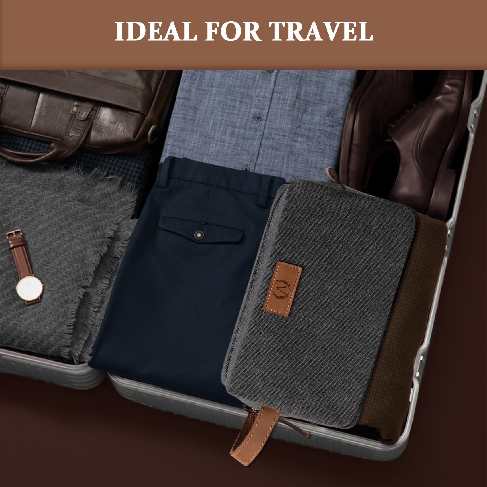 Janhavi Neceser para hombre, impermeable, regalo para padrinos de boda, iniciales grabadas en lienzo personalizado y orejas de trigo, bolsa de viaje para hombre, regalos para hombres, regalos de viaje