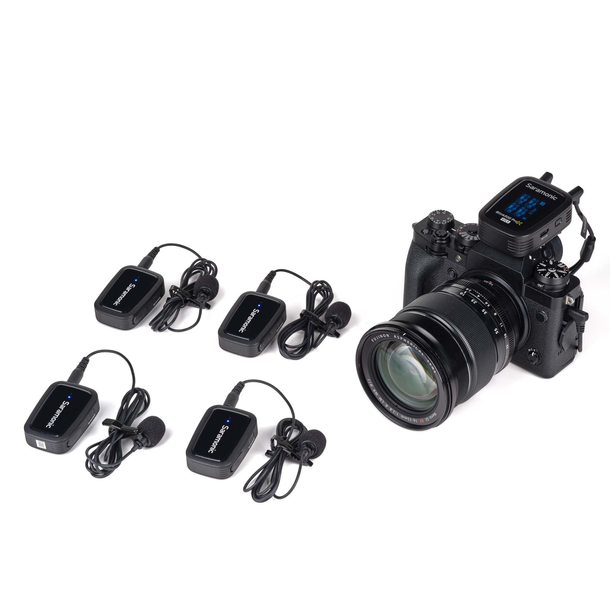 Saramonic Blink 500 Prox B8 Microphone cravate sans fil pour 4 personnes, 2,4 GHz, portée de 100 m, 4 émetteurs et 1 récepteur, son 24 bits, pour reflex numérique, caméscope, smartphone, YouTube