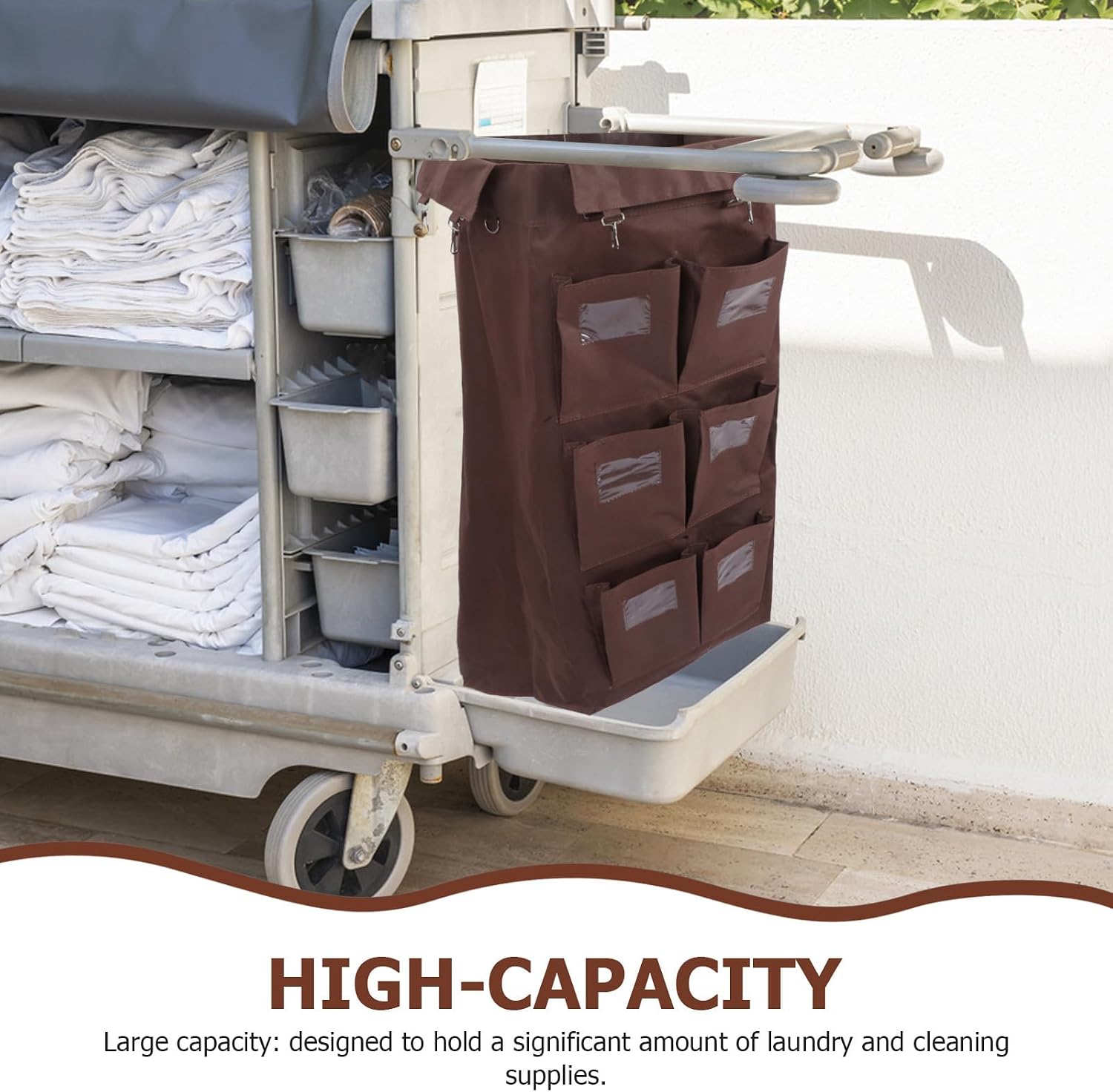 Janitorial Hanging Trolley with Oxford Cloth Bag 6 Pockets Cleaning Cart
