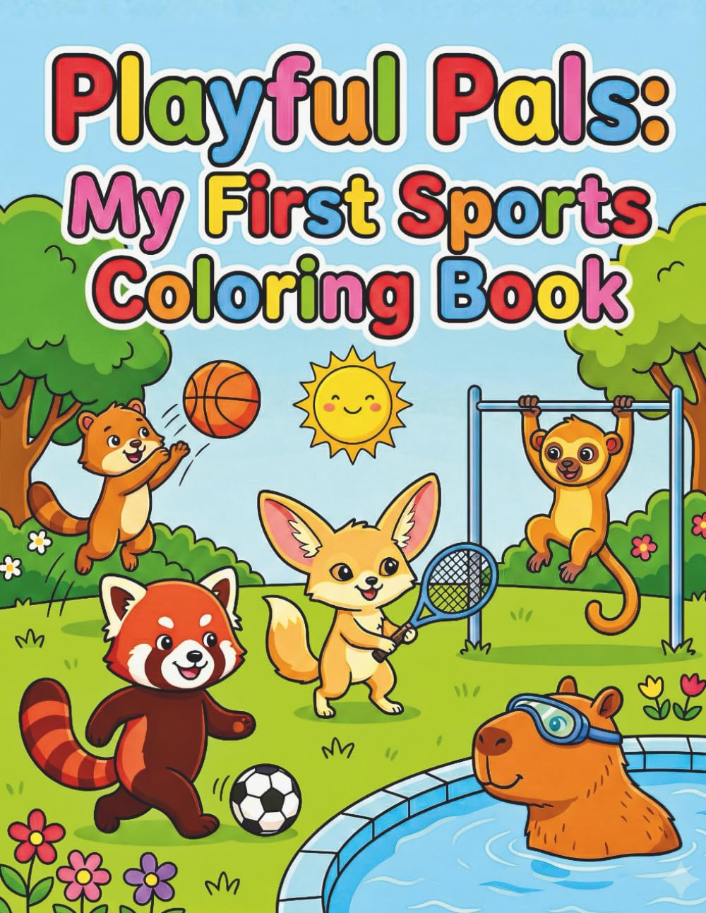 Playful Pals: My First Sports Coloring Book: 50 Simple Coloring Pages with Bold Lines | Cute Animals Playing Soccer, Tennis, Swimming, Baseball & More | Single-Sided Pages