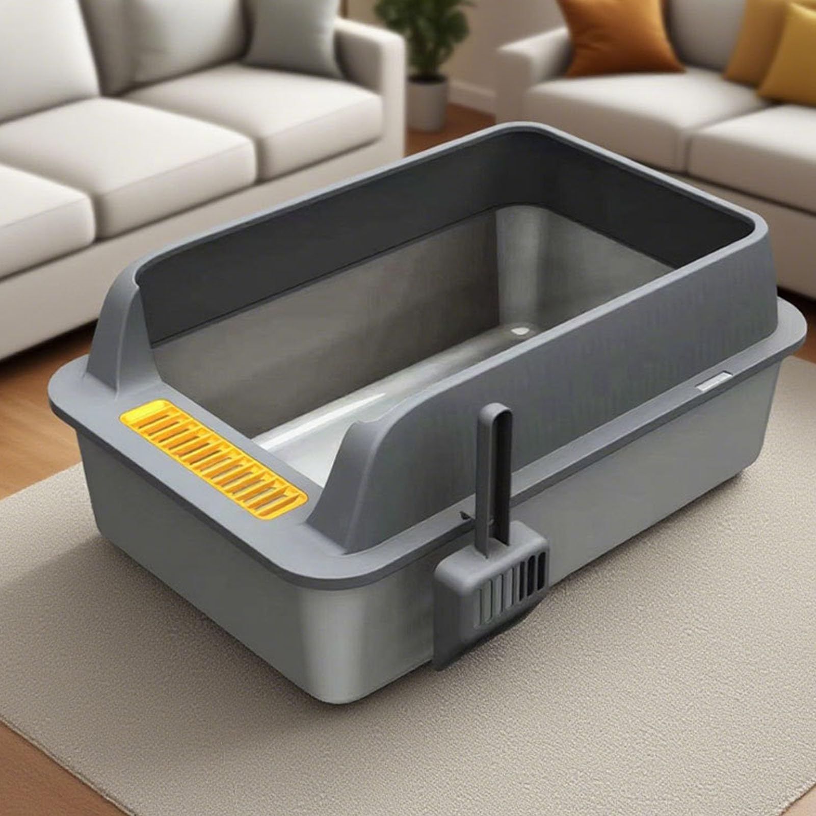 Caja de para Gatos Semicerrada, Acero Inoxidable Pequeña | Construcción de acero inoxidable antioxidante, diseño a prueba de salpicaduras de lados altos, control de olores