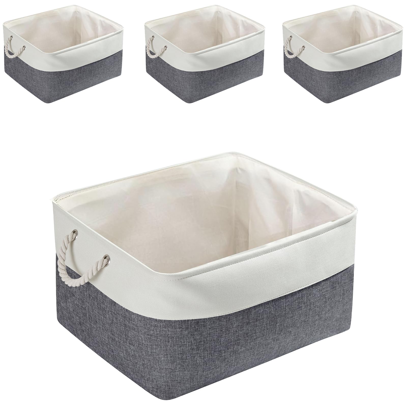 Mangata Large Storage Box set of 4, Fabric Storage Baskets with Handles for Cupboards, Wardrobe, Shelves, Bathroom, Clothes, Toys, Towel (41x31x20 cm, Cold Grey White)