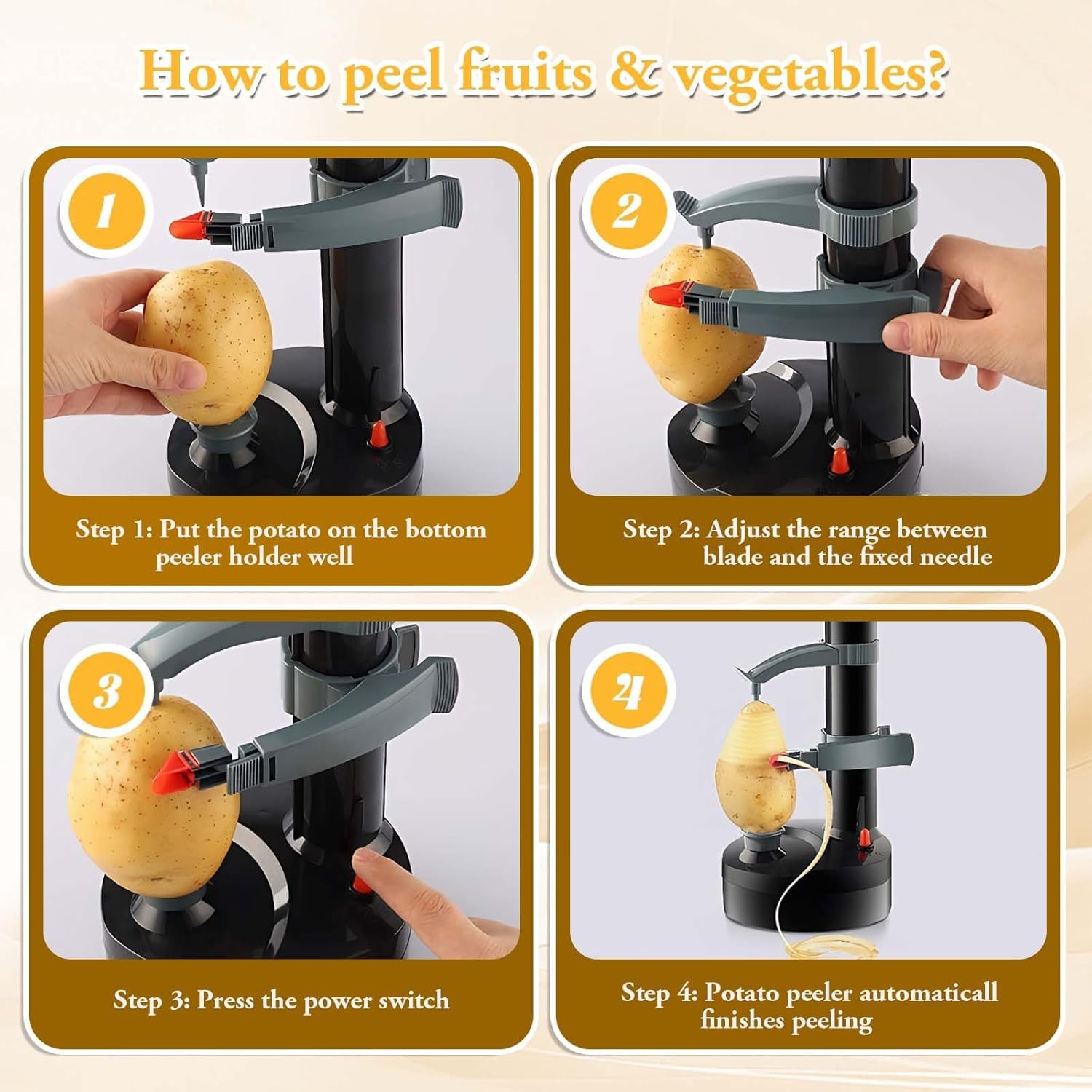 ele ELEOPTION Sbucciapatate elettrico multifunzione elettrico frutta mela pelapatate rotante automatico strumento per sbucciare la cucina nero