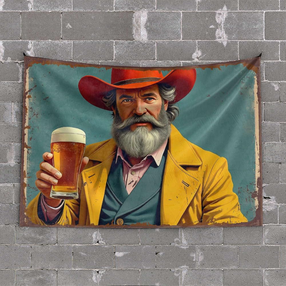 PKRD Tapestries Room Decor Old Cowboy Enjoying A Cold Beer. Tapestry Boys Room Decor Teenager Man Cave Decor And Access(75X100CM)