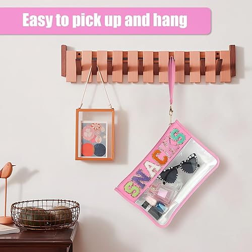 Miniatura 10 de HANAMO Bolsa transparente de felpilla con monograma transparente para estadio, bolsa de parche de viaje con letras de chenilla, bolsa de parche de