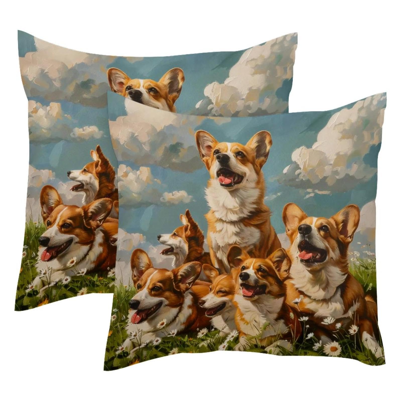 Housse de coussin velours 50x50 cm lot de 2 motif Corgi