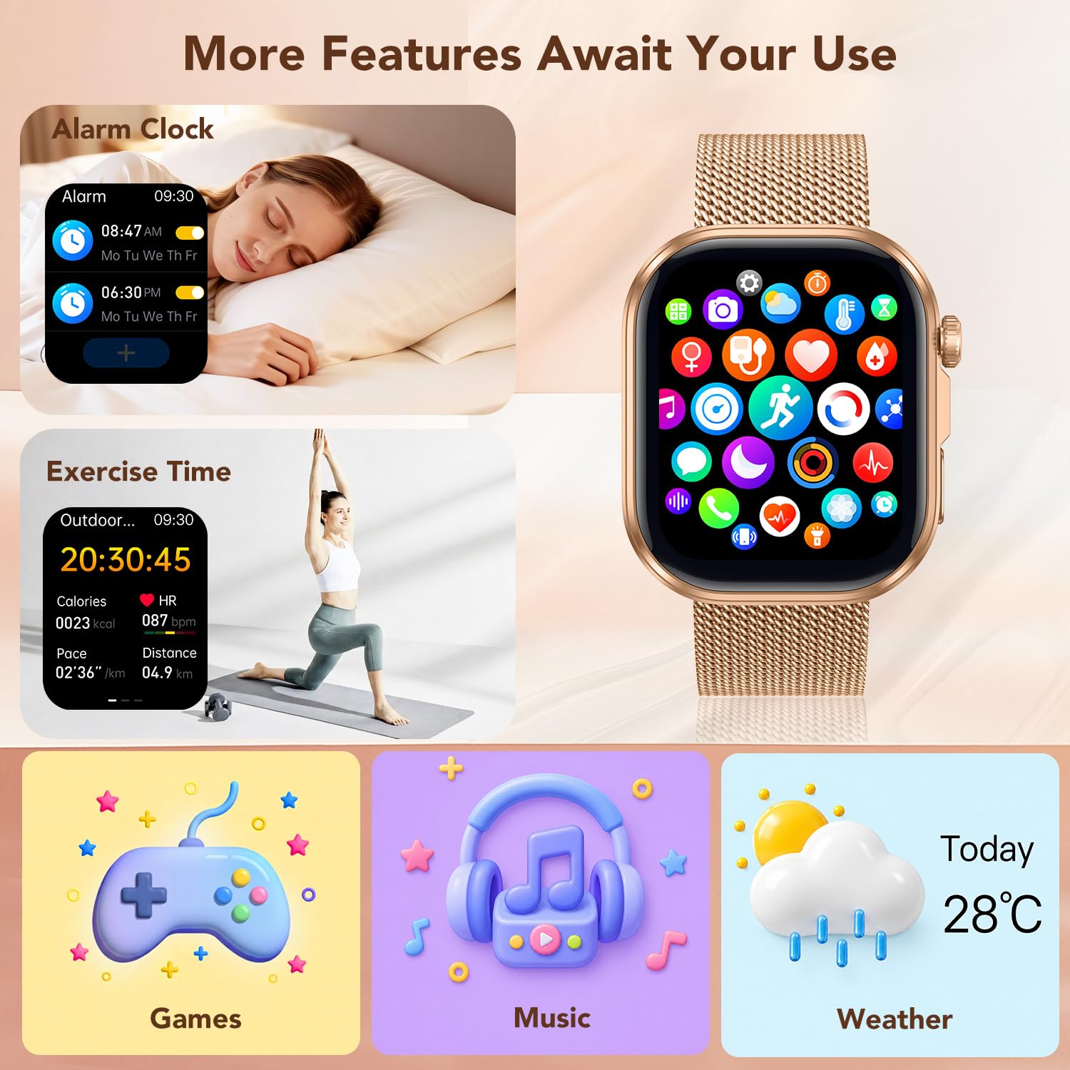 Montre Connectée Femme avec ECG Smartwatch: Montre Intelligente Femme de 1.88“ avec Appel Bluetooth HRV SOS Fréquence Cardiaque Sommeil SpO2 Monitor Poche Étanche Fitness Tracker pour Android iOS