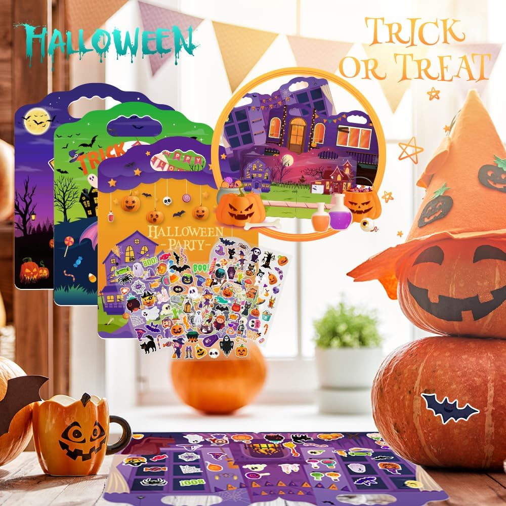 Halloween Reusable Sticker Book for Kids 2-4, 3 Sets, 120 PCS Stickers, Crafts Party Favors