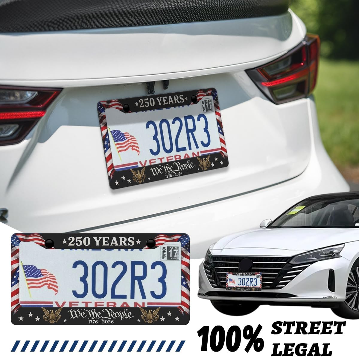 We The People Bald Eagle License Plate Frame 1776-2026 America Flag Personalise Funny Design Compatible with Standard License Plate Holder for USA Canada 12.2"x6.2"