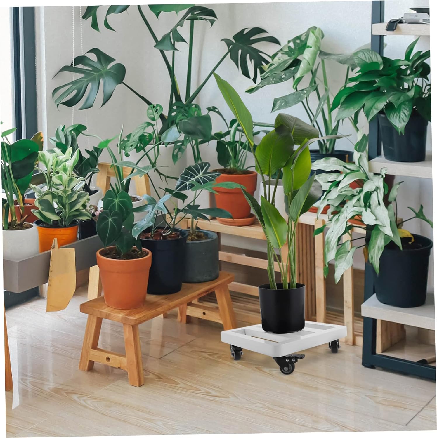 Hemoton Swivel Wheel Flowerpot Tray Movable Iron Plant Stand for Use Durable Elegant Design Easy to Clean and Move