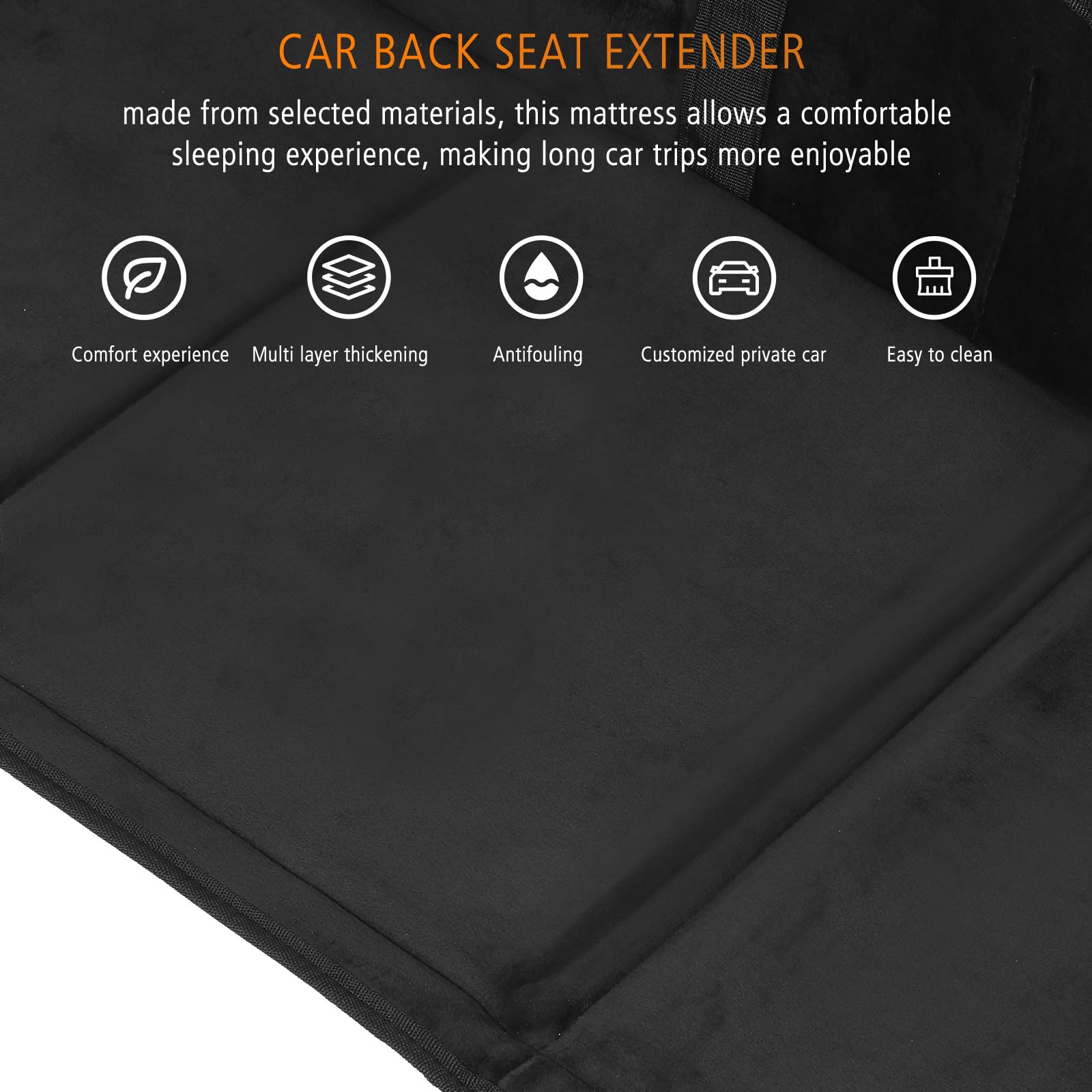 Matelas D'extension pour Siège Arrière de Voiture Coussin en Flocage Noir Antidérapant, pour Voyages et Prolongation Banquette Arrière Compacte