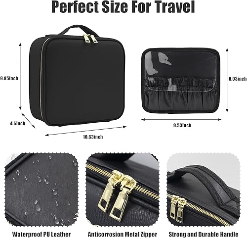 Miniatura 3 de RRtide Estuche de maquillaje con espejo y luces, estuche de cosméticos de 3 colores de brillo ajustable, bolsa de maquillaje grande, portátil de 2